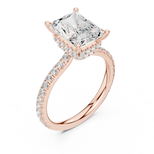 Bague de fiançailles en moissanite taille radiant de qualité supérieure, en argent plaqué or rose avec bande pavée, bague solitaire pour elle - Product Image 3