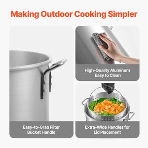 Kit per la Cottura di Frutti di Mare in Metallo da 60 Qt con Colino, Set da Cucina per Esterni per Granchi, Gamberi e Aragoste, per Pentola da Bollitura con Capacità di 5L - Product Image 6