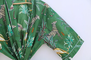 Bata Kimono de Algodón Suave y Transpirable con Estampado de Bloques y Dibujos Animados de Naaz Textile para Mujer, Camisón de Verano Hecho a Mano con Cuello en V y Elástico, ODM - Product Image 2