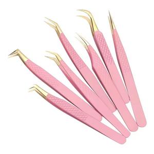 Juego de Pinzas para Pestañas Morje Quirúrgicas de Acero Inoxidable Rosa, Puntas de Precisión con Textura Dentada/Serrada, Longitud de 10 mm para Extensión de Pestañas - Product Image 1