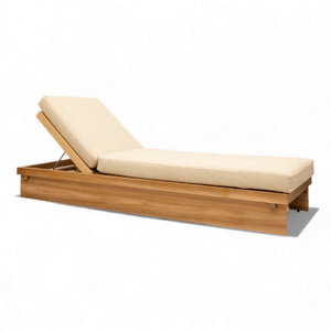 Chaise longue en teck pour l'extérieur, chaise longue de patio inclinable avec coussins pour terrasse, villa, jardin - Product Image 1