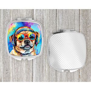 Pug Hippie Dawg compacto plegable espejo de maquillaje de mano portátil de viaje espejo de bolsillo decorativo para mujeres y niñas regalo - Product Image 4