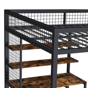 Lit mezzanine pleine grandeur en métal robuste avec bureau, armoire, escalier intégré, étagère de rangement et étagères de jeu pour adultes ou adolescents - Product Image 6