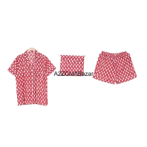 New Trendy Unisex Cotton <b>Short</b> Pajama Set V-Neck Bridal Wear Spring Beautiful Cherry Beachwear Summer Unisex <b>PJ</b> <b>Men</b> Women - Product Image 1