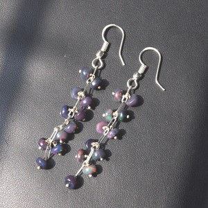 Boucles d'oreilles en opale d'Éthiopie noire naturelle, argent 925, perles cabochon multicolores - Product Image 6