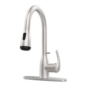 Commercial 1 3-Hole Kitchen Faucet with Pull-Down Sprayer 4 Spraying Modes Brushed Nickel Finish Kitchen Faucets Locking Feature - Product Image 1