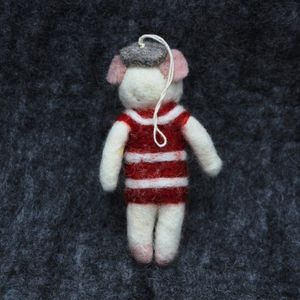 Handmade Plush Mouse Christmas Ornament Red Striped Sweater Cute Doll Decoration - Product Image 2