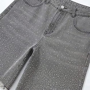 Pantalones Cortos de Mezclilla Grises para Hombre, Cintura Alta, Cierre de Botones, Estilo Casual, 100% Algodón Tejido, Dobladillo Deshilachado, Bolsillos, Alta Calidad - Product Image 4
