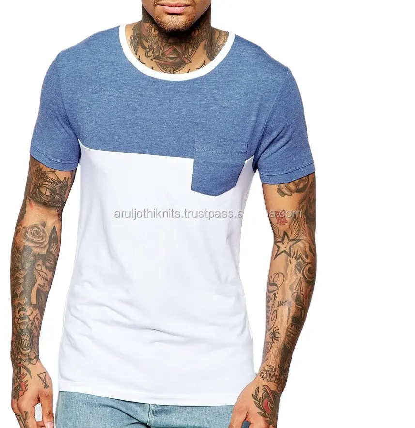 Dois tom bloco dupla cor combinação T-shirts com bolso homens modas premium fantasia na moda de fabricantes de vestuário direto