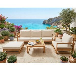 Thinh Phu outdoor furniture factory Garden Sofas Set (6pcs) acacia <b>wood</b> with cushion Sofa outdoor funiture made in Vietnam - Product Image 2