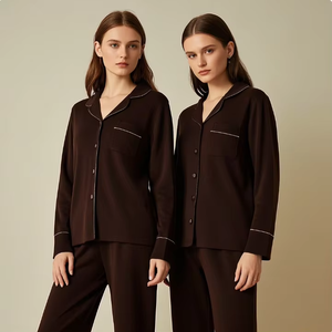 Pijamas de Lujo para Mujer de Modal y Bambú, Manga Larga con Ribete, Pijamas Personalizados, Ropa de Dormir, Conjuntos de Ropa de Estar por Casa para Mujer - Product Image 3