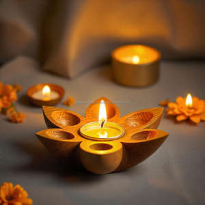 Elegante candelabro de madera Diwali hecho a mano Diya Holder para decoración festiva del hogar e iluminación ambiental cálida - Product Image 4