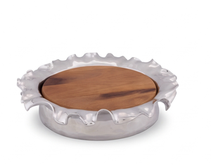 Artisanal Round Aluminum <b>Cake</b> Stand With Wooden Base Perfect For Modern <b>Weddings</b> Events Parties and Elegant <b>Cake</b> Display - Product Image 1