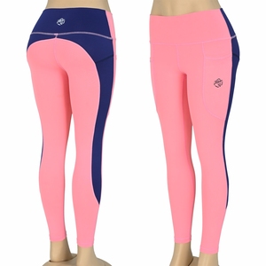 High Elastic Waist Solid Yoga <b>Leggings</b> with Contrast Color Mesh Panel Breathable Four-Way Stretch Anti-Bacterial & Quick Dry - Product Image 1