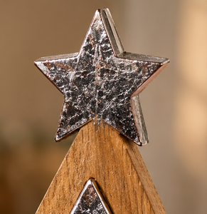 Sapin de Noël en bois superposé fait main avec étoile en métal argenté, décoration d'intérieur pour table - Product Image 2
