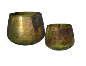 Pots de plantes vintage avec finition en détresse pour une utilisation intérieure et extérieure Lot de 2 jardinières décoratives en métal de fer - Product Image 2