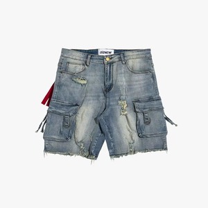 Shorts en jean droits pour hommes, couleur unie, séchage rapide, écologiques, broderie au milieu, poches personnalisées, OEM, vente en gros, 100% - Product Image 1