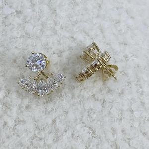 Pendientes de Diamantes Redondos y en Forma de Pera para Mujer, Oro Amarillo de 14K, Diamantes Naturales, Pendientes Delanteros y Traseros, Regalo de Lujo para Novia - Product Image 3