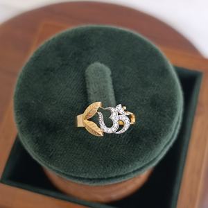 18K Solid Gold Diamond Om Symbol <b>Ring</b> Religious Spiritual Design Leaf Motif <b>Statement</b> <b>Ring</b> for Women Daily Wear Gift Jewelry - Product Image 2