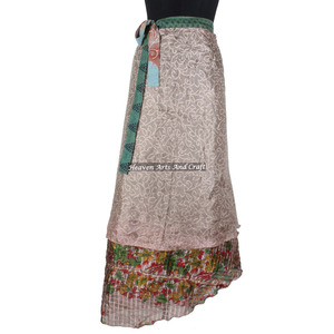 Indian Multi Layered <b>Long</b> Silk Wrap <b>Skirts</b> Women Wear Vintage Silk Sari <b>Long</b> Length Wrap Around <b>Skirt</b> 2 Layer Reversible Vintage - Product Image 6