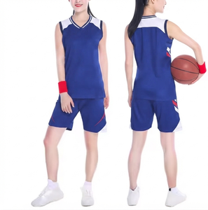 Ensemble de maillots de basket-ball pour femmes, blanc et bleu marine, col rond, sans manches, court, respirant, antibactérien, polyester, uniforme toutes saisons, adulte - Product Image 1