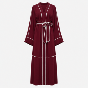 Abaya Modesta de Primera Calidad, Diseño ODM, Abertura Frontal, Manga Larga, Cinturón, Cuello en V, Poliéster, Secado Rápido, Hecha a Mano, para Mujer - Product Image 3