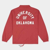 Veste coupe-vent longue personnalisée Oklahoma avec broderie de lettres grecques en chenille, style universitaire et streetwear