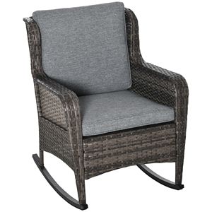 Sedia a dondolo da esterno in vimini dal design classico con morbidi cuscini per prato e giardino, colore grigio misto - Product Image 1