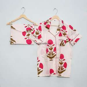 Ensemble de pyjama court élégant pour femme, imprimé floral, col en V, 100% coton pur, respirant, doux, fermeture à cordon, été - Product Image 1