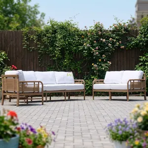 BALE LIVING Lisbon Outdoor Sofa <b>Set</b> <b>2</b> Seat PE Rattan Wood Frame White Cushions Contemporary Design Waterproof - Product Image 4