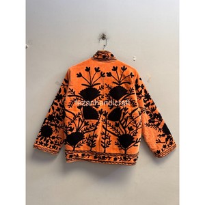 <b>Women</b> Orange Suzani <b>Velvet</b> Jacket Handmade Floral Embroidery Jacket Inside Cotton Lining Jacket For Winter <b>Velvet</b> Jacket - Product Image 1