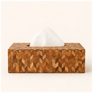 Boîte à mouchoirs décorative en bois artisanale avec motif en chevron incrusté, porte-mouchoirs rectangulaire moderne pour la décoration de la maison ou du bureau - Product Image 1