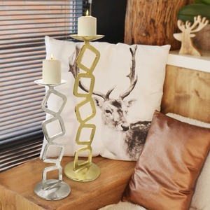 Modern Gold And Silver Metal <b>Candlestick</b> <b>Holders</b> Set With Geometric Linked Square Design For Elegant Tabletop Decor - Product Image 2