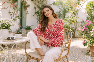 Blusa de Manga Larga con Cuello en V y Estampado Floral para Mujer, Diseño Nuevo, con Puños Elásticos y Lazo Delantero, Estilo Boho Casual de Verano - Product Image 4