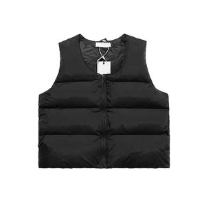 Gilet matelassé en laine écologique style streetwear, col montant, fermeture éclair frontale, motif uni brodé, coupe-vent, anti-UV - Product Image 1