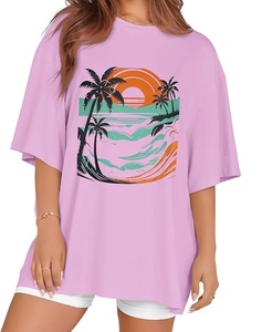 Nouveau design T-shirt décontracté pour femme imprimé numériquement 100 % coton à manches mi-longues, grande taille, épaules tombantes, confortable, fabriqué au Bangladesh - Product Image 4