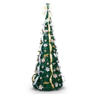 Árbol de Navidad Artificial Preiluminado de 7 Pies, Completamente Decorado, con 200 Luces Cálidas, Control Remoto y Silueta Dorada - Product Image 1