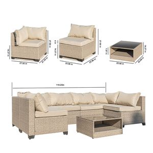 Set di Mobili da Esterno per Conversazione in 7 Pezzi, Resistente alle Intemperie, con Cuscini Spessi Beige, Divano Componibile - Product Image 2