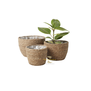 Pot de plante en jacinthe d'eau tressée naturelle, sans plastique, décoratif pour les espaces de vie - Product Image 2