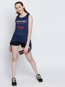 Camiseta sin mangas azul marino para mujer con estampado de trenes inigualable, cuello redondo, ropa deportiva activa - Product Image 2