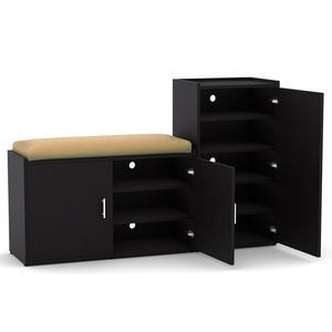 Engineered Wood Shoe <b>Rack</b> Combo with Cushion Seat - Royal Black Finish - Product Image 2