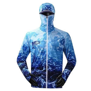 Chemise de pêche à manches longues avec capuche, protection UPF 50, sublimation OEM, fermeture éclair intégrale - Product Image 3