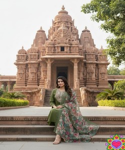 Ensemble Kurti en coton slub fantaisie avec broderie découpée et collée, avec dupatta, tenue de fête, vêtement ethnique, vert - Product Image 5