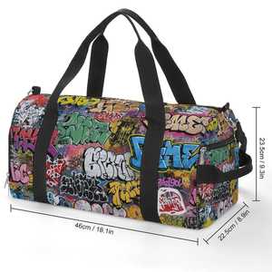 Sac de voyage coloré à imprimé graffiti avec fermeture éclair, multifonctionnel, style décontracté, en polyester - Product Image 3