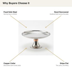 Handmade SS304 Cake <b>Stand</b> 26 cm <b>Mirror</b> Steel Pedestal Food Safe Home Decor for Hotel Wedding <b>Table</b> Chandra Classic Hammered - Product Image 5