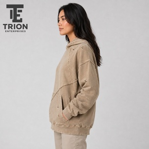 Women Distressed <b>Hoodie</b> Designed With <b>Lightweight</b> Fabric Comfortable Feel And Modern Streetwear Style For Daily Lifestyle Wear - Product Image 3