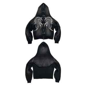 Sudadera con capucha extragrande de algodón 100% con cremallera completa, estampado gráfico y hombros caídos, corte regular, estilo streetwear - Product Image 5