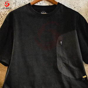 Camiseta de hombre con bolsillo, personalizada, de algodón 100% de alto gramaje, estilo primavera 3D para bordado de logotipo, ajuste desgastado, estilo urbano. - Product Image 2