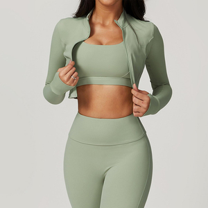 Women Sports <b>Bra</b> Leggings And Jacket Sets In <b>Low</b> MOQ High Quality Material Made Active Wear Women Yoga Set - Product Image 6