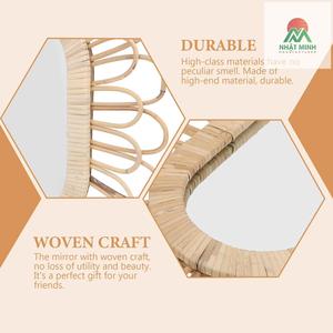 Rattan Wall <b>Mirror</b> Khaki Wooden Frame 50x38Cm Home Decor living room, bedroom, bathroom - Product Image 3
